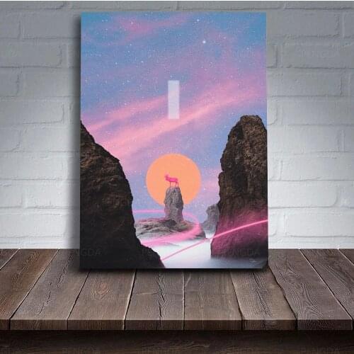 Wall Art HD Printed Wonderland Elk Canvas Painting Home Decoration Modular Vaporwave Aesthetic Pictures For Living Room Framed