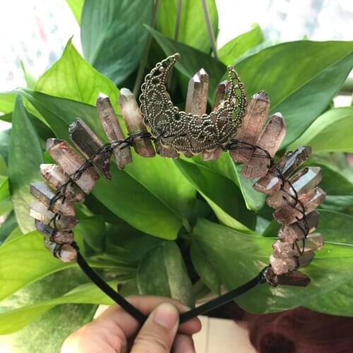 Raw Smoky Quartzs Point Crown Tiara,Brass Wire Wrapped Healing Crystal Party Bridal Witchcraft Women Hairband Jewelry QC5018