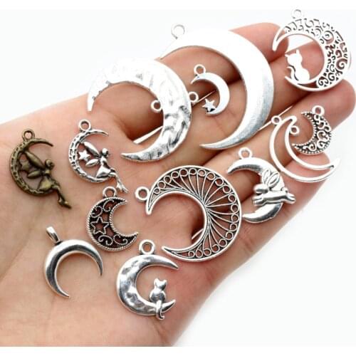 New Fashipn Multi-styles Antique Silver Plated Bronze Moon Chrams Metal Alloy Pendant DIY Charms DIY Jewelry Making Findings