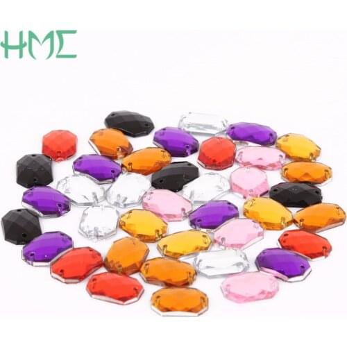 New Loose Rhinestones 10*14mm 100Pcs Rectangle Crystal 2 Hole Flatback Acrylic Rhinestone For Clothing Wedding Decoration