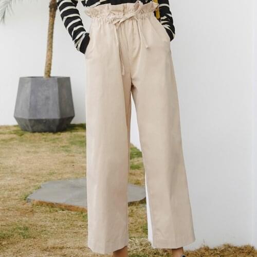 Spring New Womens High Waist Capris Casual Elastic Long Loose Pants Ladies Paper Bag Cargo Pants Fashion Plus Size