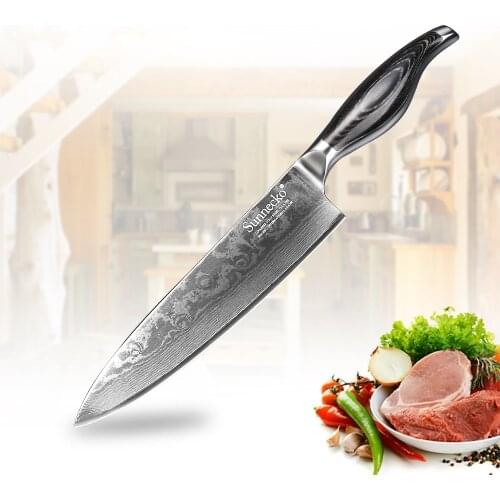 SUNNECKO 8" inch Chefs Knife Kitchen Knives Japanese Damascus VG10 Steel Razor Sharp 60HRC Blade Pakka Wood Handle Cutting Tool