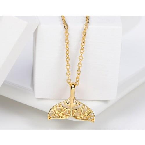 Hollow Whale Tail Pendant Necklace Stainless Steel Necklaces for Women Origami Mermaid Charm Accessories Gift