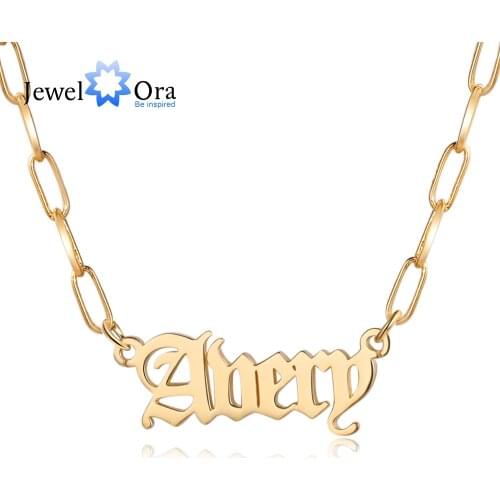 JewelOra Personalized Custom Nameplate Necklace Customized Letter Name Link Chain Pendants Necklaces for Women Gift for Sister