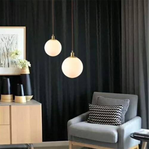 Nordic All Copper Glass Ball Pendant Lights Restaurant Bedroom Bedside Bar Long Wire Hanging Lamps Single Head Store Fixtures