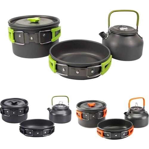 Useful Outdoor Supplies Amazon\s Hot Outdoor Teapot Set 2-3 People Portable Camping Pots To Lash Kettle Three-piece Set (green)