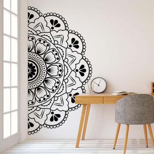 Half Mandala Wall Sticker Bedroom Decor Lotus Flower Vinyl Removable Wall Decal Meditation Room Window Wall Decoration Z548