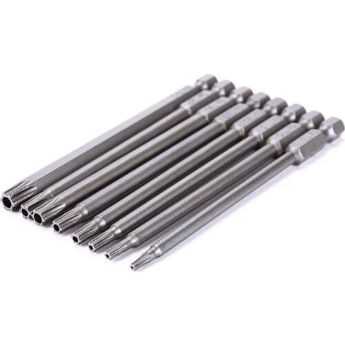 Practical 8Pcs 100mm Magnetic Torx Electric Screwdriver Bits 1/4 Inch Hex Shank Tool With T8 T10 T15 T20 T25 T27 T30 T40 #95249
