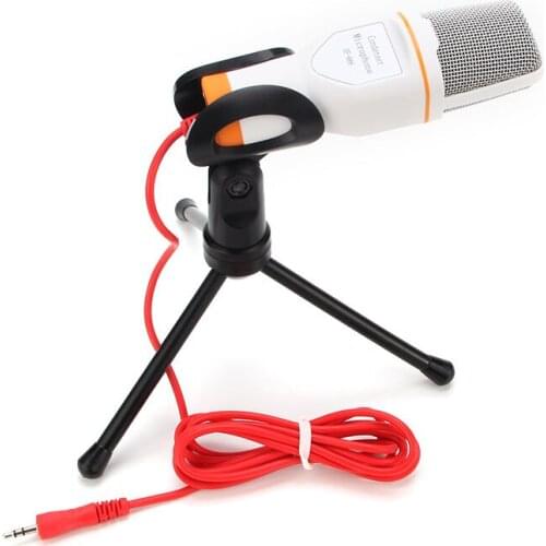 3.5mm Audio Wired Stereo Condenser SF-666 Microphone With Holder Stand Clip For PC Chatting Singing Karaoke Laptop