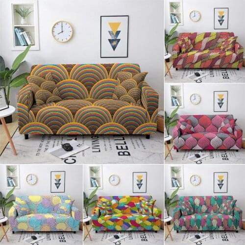 Colorful Striped Wave Elastic Sofa Slipcover Overlap Circle Sofa Covers For Living Room Sectional Corner Couch Cover Home Decor
