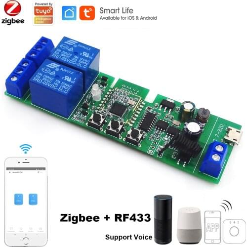 2CH DC5-32V ZigBee 3.0 Relay Module RF433 Remote Control Light Switch Vioce Alexa Google Home MQTT Sonoff Smart Life Smartthings