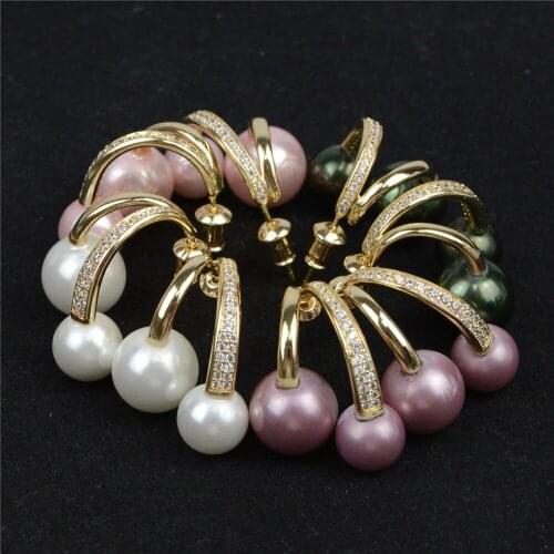 8mm &10mm Natural Shell Pearls Earrings Pink White Green Purple Pearls Drop Earrings Jewelry Classic For Women Girls Accessories