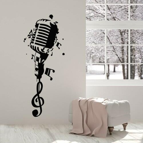 Vinyl Wall Decal Karaoke Club Microphone Musical Notes Wall Stickers Music Wall Decor Removable Home Room Decor Mural C099