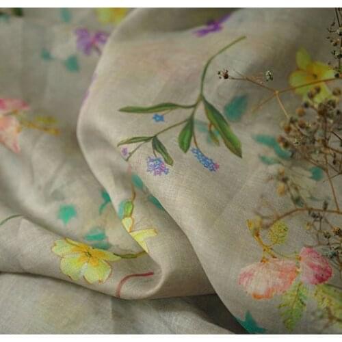 High quality natural pure ramie patchwork Colorful flowers tissu High end dress cheongsam fabric for dress