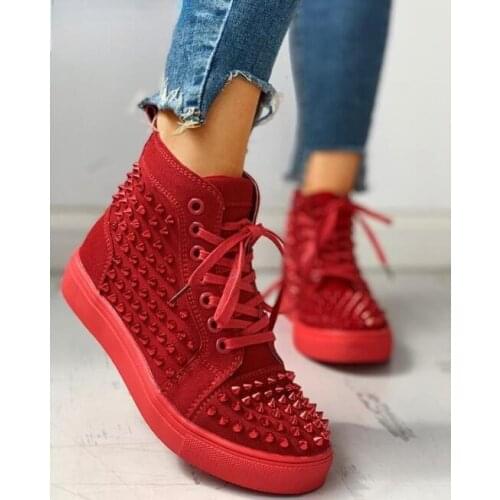 WDHKUN Rivets Shoes Woman Couple Ankle Boots Flat Heel Platform Boots Women Big Size 44 Waterproof Motorcycle Boots Men & Women