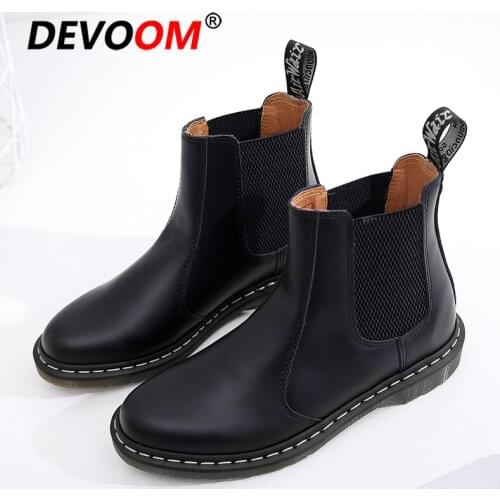 2021 Unisex Chelsea Boots Thick-soled Soft Leather Women Platform Casual Boots Fashion Flat Ladies Boots Bottine Femme Size 46