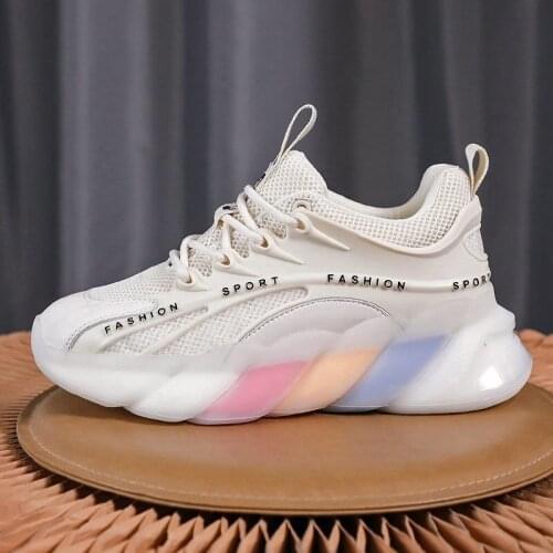 2021 New Womens Rainbow Dad Sneakers Korean Student Mesh Sports Shoes Female Chunky Flat Casual Footwear Women Platform Shoes