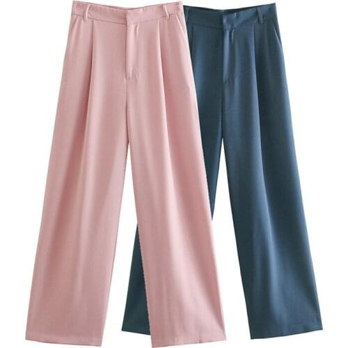 Ladies spring and autumn solid color wide leg pants loose trousers temperament fashion high street pants