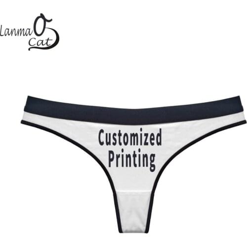 Lanmaocat Women Thongs and G Strings Plus Size Custom Design Logo Print Thongs Underwewar Panty Sexy Cotton Thogns