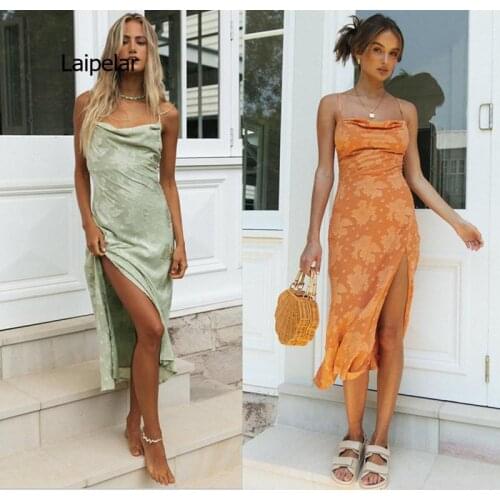 Elegant Lace Up Backless Summer Dress Women Clothing Sleeveless Side Slit Maxi Boho Beach Dress Lady Long