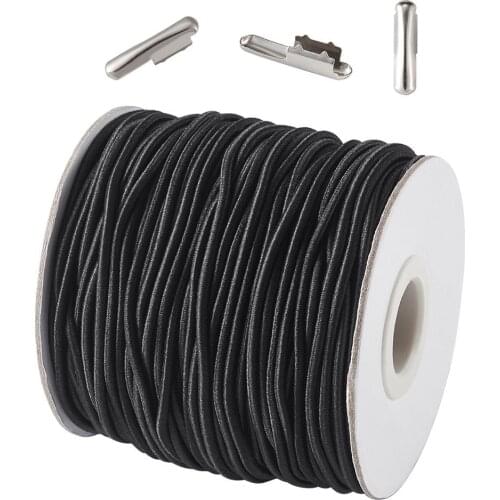 1Set DIY Jewelry with 2mm Round Elastic Cord and Iron Half Cover Crimp End Caps Ribbon Ends for DIY Jewelry Making Accessories