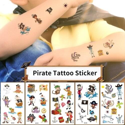10pcs Pirate Temporary Tattoos Stickers for Girls Boys Kids Party Bag Filler Childrens Birthday Gift Pirate Party Favors Decor