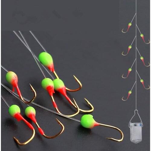 3 pack/lot fish bait cage High Carbon Steel barbed hook Metal seven-star luminous beads string hooks gear fishing Accessorie