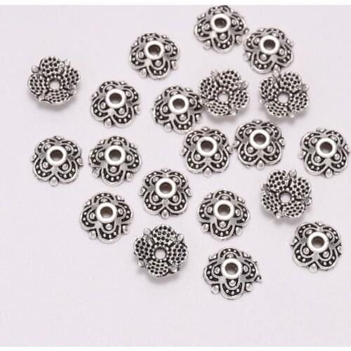 50Pcs/Lot 8mm Antique 4 Petals Carved Flower Bead End Cap for Beads Jewelry Making Findings DIY Needlework Accessories Wholesale