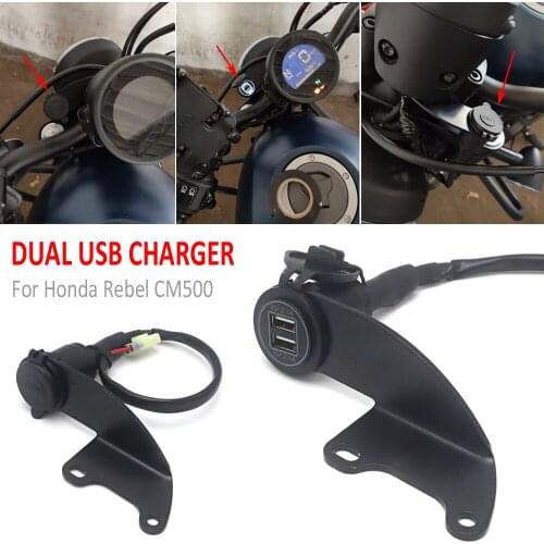 Motorcycle Dual USB Charger Cigarette Lighter Adapter Phone Charger For Honda Rebel CM500 CM 500 Double USB Port W/ LED Light