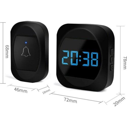 Stylish Wireless Doorbell Remote Door Bell Adjustable Volume with Time Shows for for Home Apartment Classroom Office Villas
