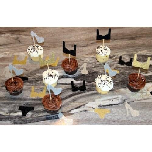 Glitter bra high heels Cupcake Topper baby bridal shower birthday food Picks wedding party cake topper decor