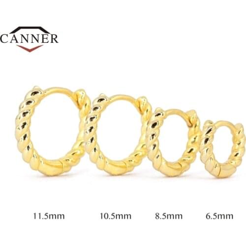 CANNER 6.5/8.5/10.5/11.5mm Trendy Twist Earrings Hoop Earring for Women Huggie Round Gold-plated Earings Girl Jewelry Pendients