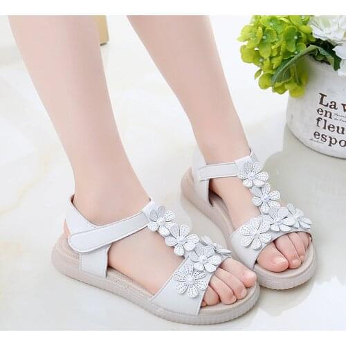 Children Shoes Girls' Fashion Flower Pink Princess Sandal Kids Flat Beach School Shoes 2021 Summer Little Girl Shoes 3-12 Year