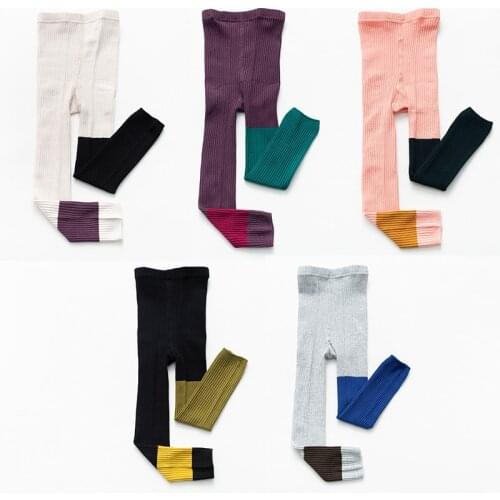 Kid Cotton Ribbed Leggings Child Little Girl Boy Fashion Color matching Leggings Toddler Colorful Boomers Pants Baby Accessories