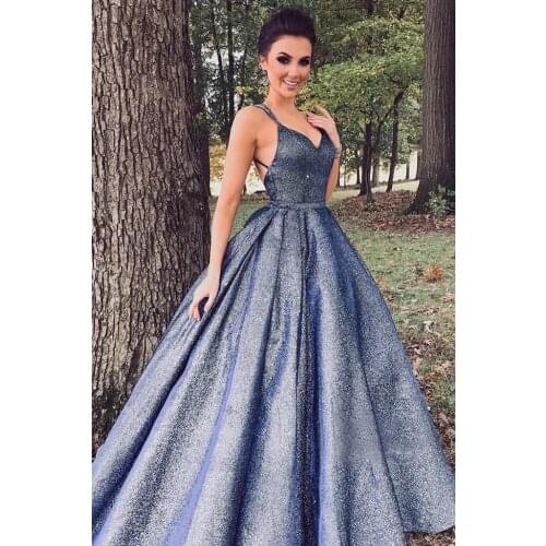 Long Glitter Prom Dresses 2021 Sleeveless Spaghetti Straps Backless V Neck Formal Evening Party Gowns Robe De Soiree