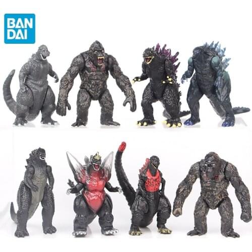 8pcs/set BANDAI 8cm Q New Godzilla Red Lotus Godzilla Kong Kim Battle Dinosaurs PVC Kids Gift Action Figure Collection Model Toy