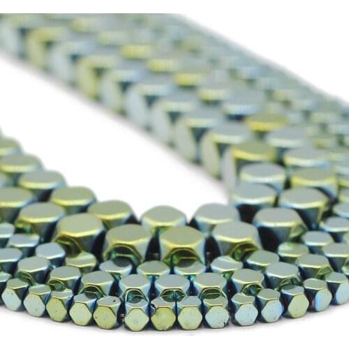 Faceted Square Cube Green Hematite Natural Stone Charm Spacer Loose Beads For Jewelry Making DIY Bracelets Accessories 3/4/6MM