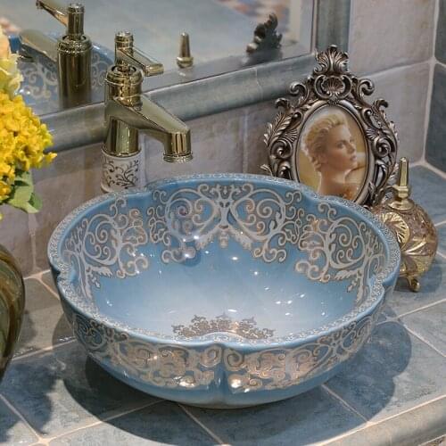 Chinese wash basin vessel sinks snowscape painting Jingdezhen Art Counter Top Ceramic Bathroom wash Basin Bathroom Sink