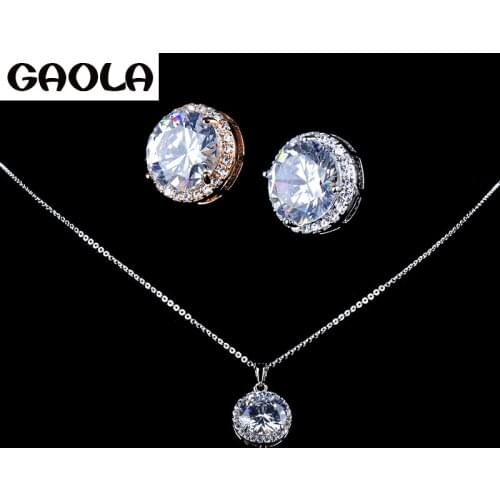 GAOLA Gold Filled Womens/Girls Jewelry Sets CZ Chain Necklace Earrings Wedding Party Cubic Zircon Jewelry Sets GLDT0515