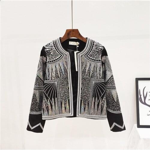 2020 Spring Autumn High Quality Sequins Jacket Women Short Long Sleeve Chic Fashion Coat Bling Embroidery Outerwear Streetwear
