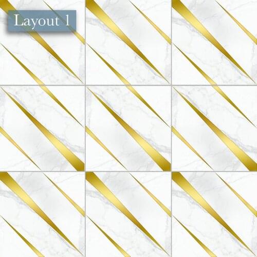 Metal texture gold line geometric pattern tile stickers bathroom waist line stickers waterproof wear-resistant floor stickers