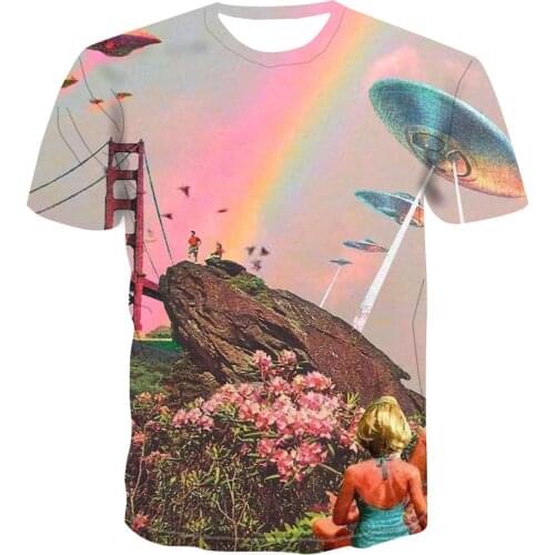 Fashion 3d T -Shirt Men 'S And Women 'S Street Fashion Short Sleeve Rainbow Figure Landscape Leisure Top Men 'S T -Shirt