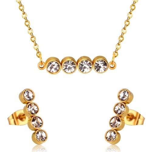 LUXUKISSKIDS Fashion Gold/Steel Color Stainless Steel Zircon Crystal Jewelry Sets For Women Wedding Jewelry