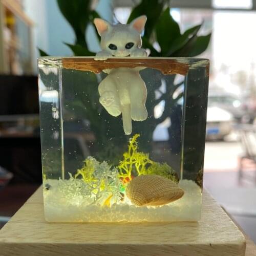 Handmade Marine Animals Greedy Kitten Cat Crystal Resin Ornaments Car Decoration Creative Birthday Gifts