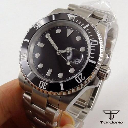 40mm Mens Watch Japan NH35/Miyota 8215 Automatic Movement Black Dial Date Cyclops Sapphire Strap