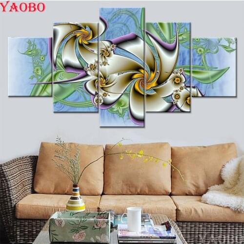 3D Diamond Embroidery Abstract Flower 5D DIY Diamond Painting 5pcs set Cross Stitch Mosaic Rhinestone bedroom Wall art pictures
