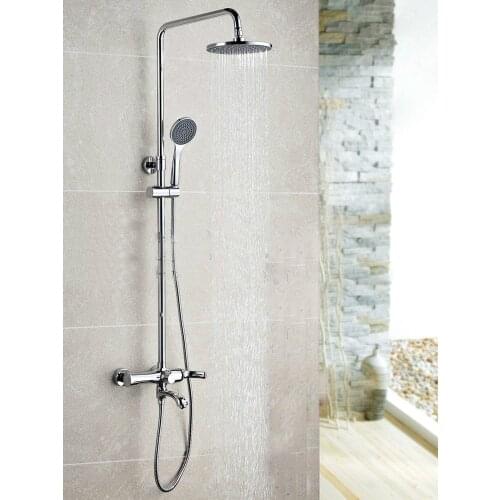 Wall Mounted Chrome Finished Rain Brass Bathroom Shower Set Shower Column Bath Shower Set with ABS Handheld Shower Head