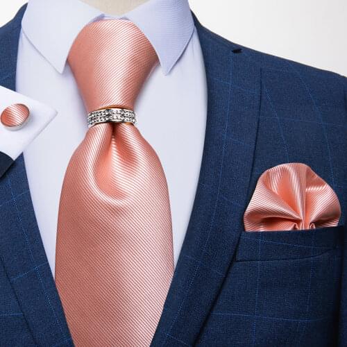New 8cm Mens Silk Tie Fashion Pink Solid Necktie Handkerchief Suit Business Wedding Party Formal Ties Shirt Accessories DiBanGu