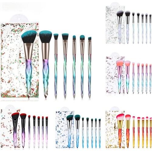 New Style 7pcs Transparent Crystal Diamond Handle Makeup Brush Set Eye Brush with PVC Quicksand Brush Bag Beauty Tool
