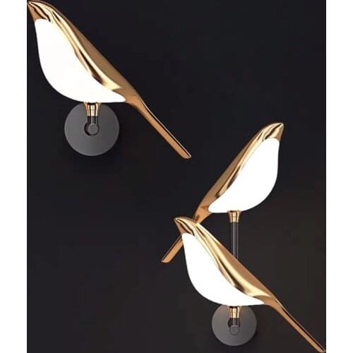 Postmodern Creative LED Magpie Wall Lamp For Indoor Living Room TV Wall Bedroom Room Bedside Golden Bird Wall Lighting